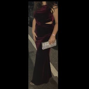 Floor Length, Maroon, Velvet Evening Gown